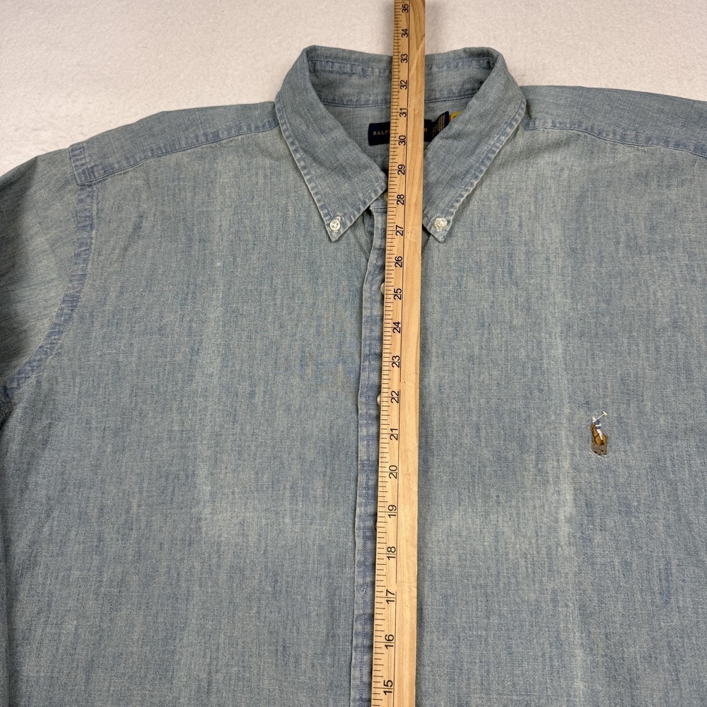 Ralph Lauren Shirt Mens Big 2X 2XB Blue Chambray Long Sleeve Button Up Classic - Picture 3 of 7